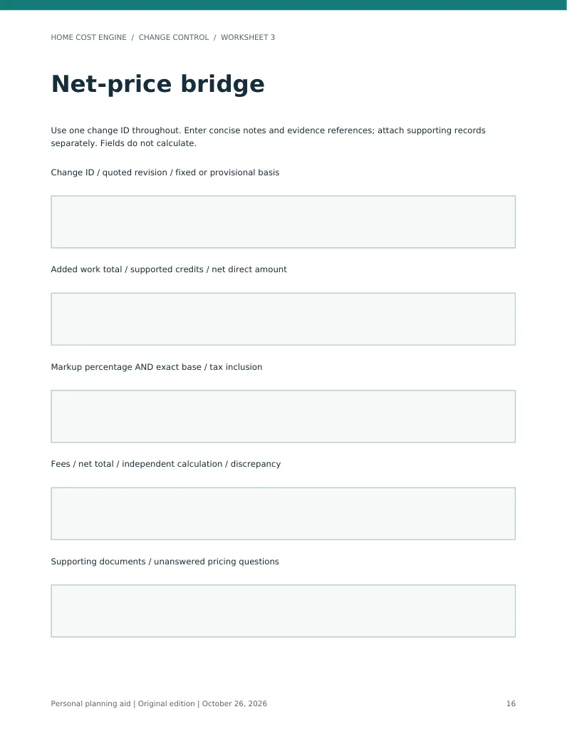 Actual PDF page: Reusable net-price bridge worksheet