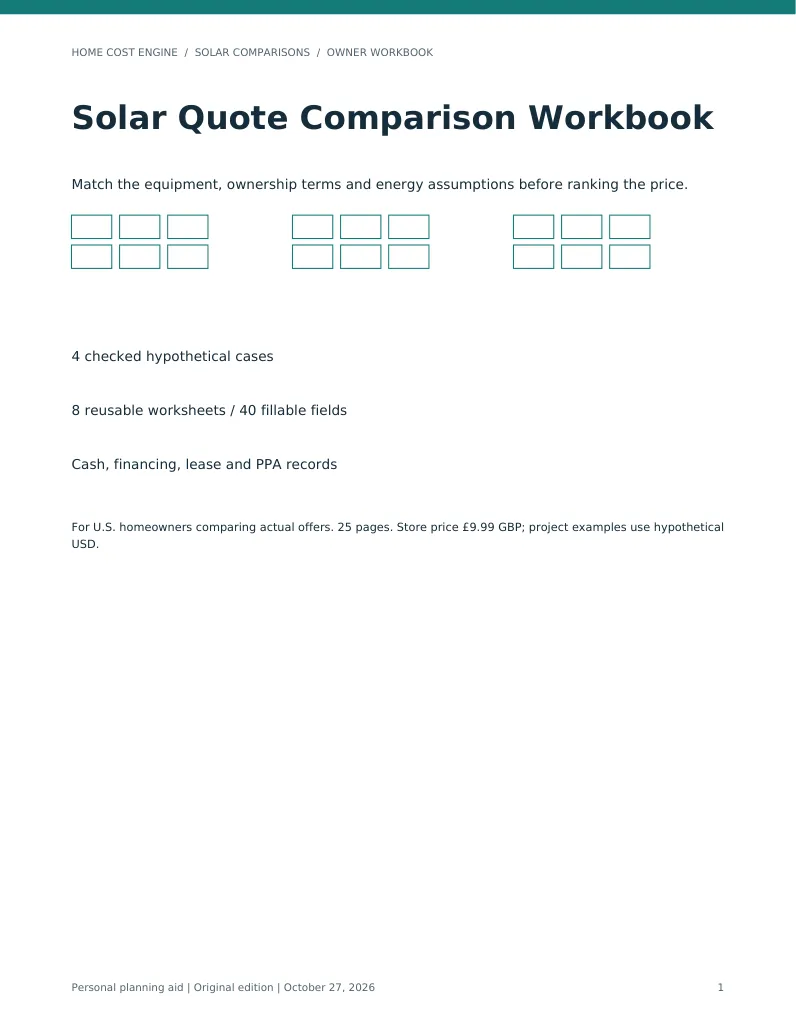 Solar Quote Comparison Workbook actual PDF cover